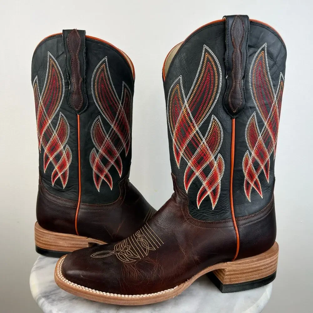 Men's Capitan Boots Guthrie Brown Leather Square Toe Western Boots 3093 (Sz 10D)